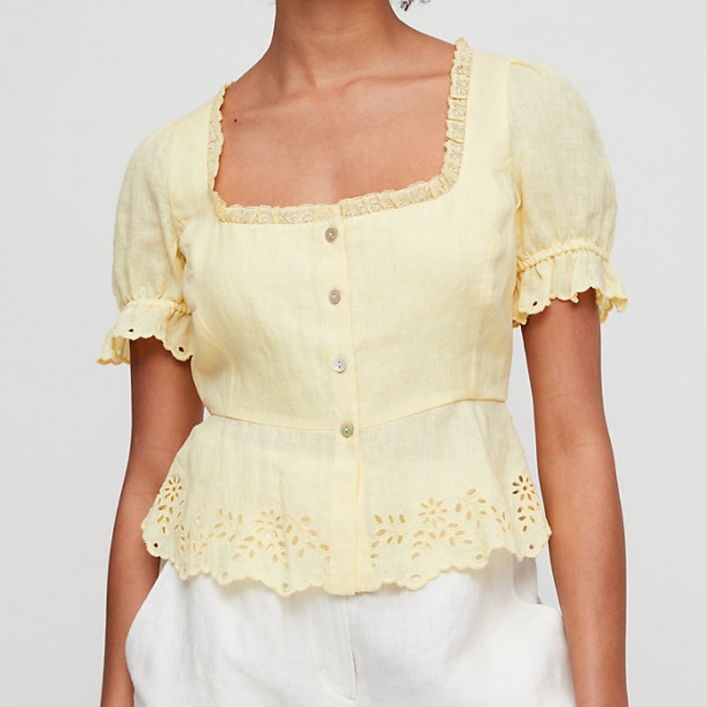 ARITZIA WILFRED ARWEN LINEN PEPLUM BLOUSE NWT SIZE 8 - Picture 1 of 6